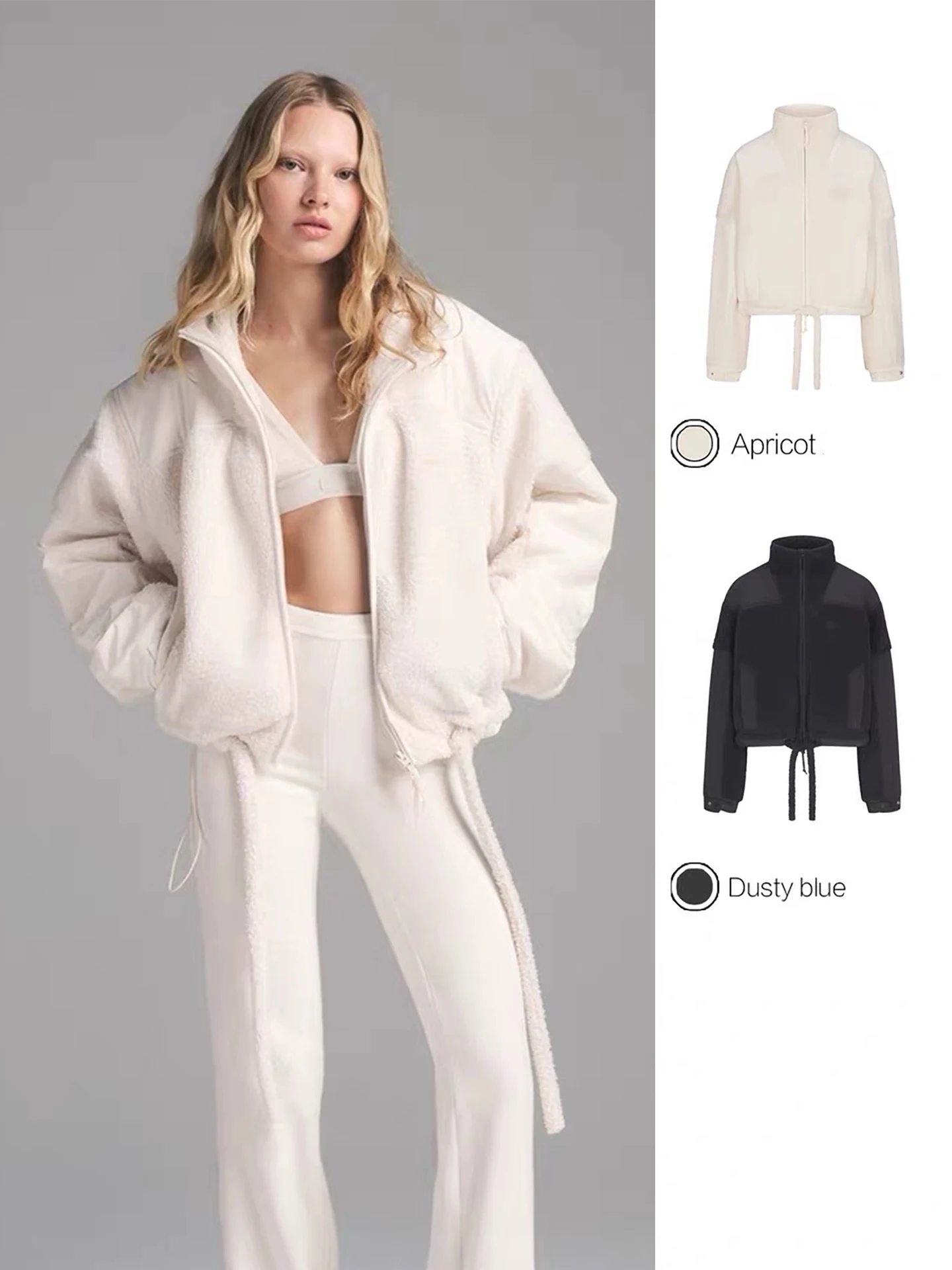 Kim lamb coat stitching design loose short coat zipper top
Kim lamb coat stitching design loose short coat zipper top