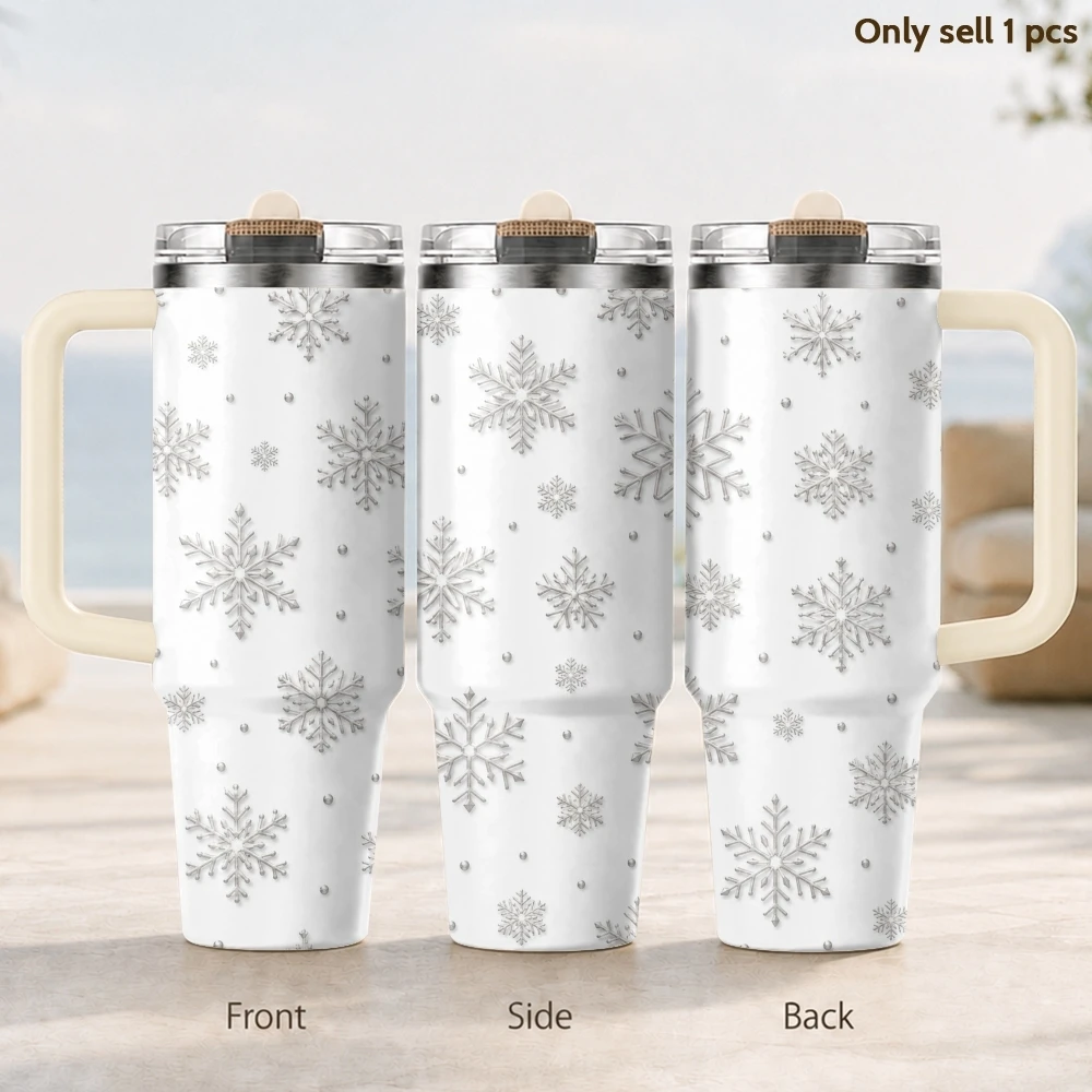White Silver Snowflakes Vacuum Flasks 40oz 3rd Gen Vacuum Insulated Stainless Steel Tumbler Cup with Handle Straw Lid for Gifts
White Silver Snowflakes Vacuum Flasks 40oz 3rd Gen Vacuum Insulated Stainless Steel Tumbler Cup with Handle Straw Lid for Gifts