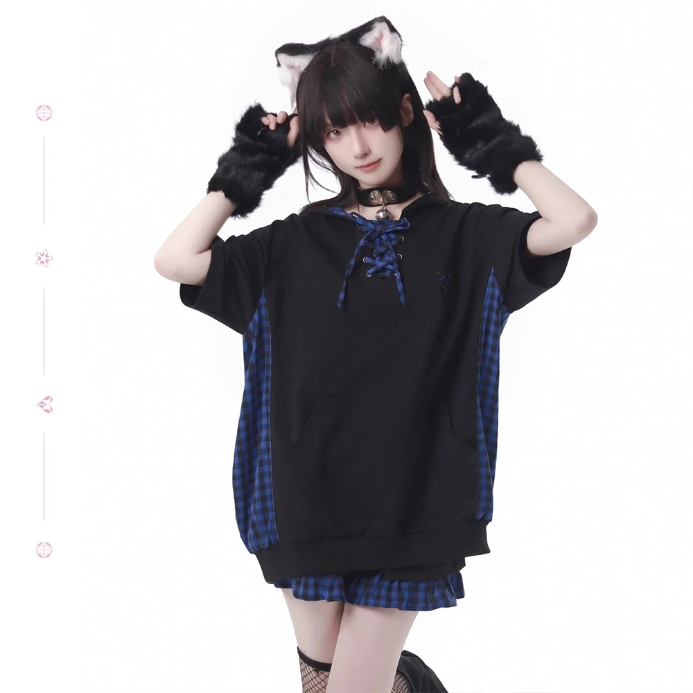 Subcultural Fashion Women's Japanese Harajuku Checkered Patch Hoodie, Early Autumn Short Sleeved Top Cute Casual Pullover
Subcultural Fashion Women's Japanese Harajuku Checkered Patch Hoodie, Early Autumn Short Sleeved Top Cute Casual Pullover