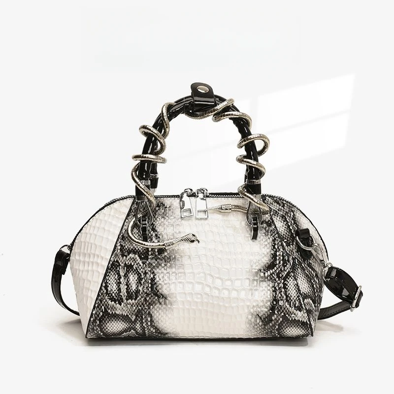 Designer Two-tone For Women's Handbags Top-handle Shell Bag With Snake Print Hardware Wild Shoulder Bag, Crossbody Handbags
Designer Two-tone For Women's Handbags Top-handle Shell Bag With Snake Print Hardware Wild Shoulder Bag, Crossbody Handbags