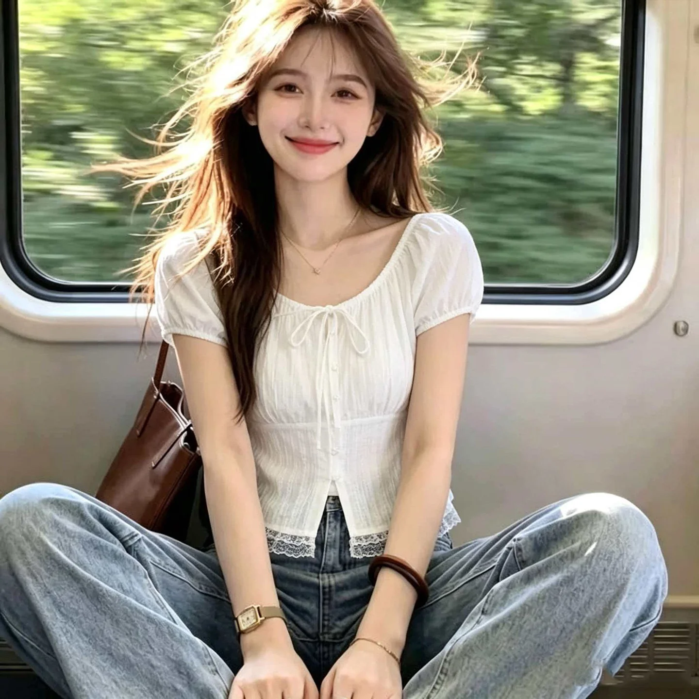 White Lace Trim Short Sleeve Shirt Korean Style Slim Fit Women's Top Breathable Cotton Summer Fashion Casual Office Wear
White Lace Trim Short Sleeve Shirt Korean Style Slim Fit Women's Top Breathable Cotton Summer Fashion Casual Office Wear