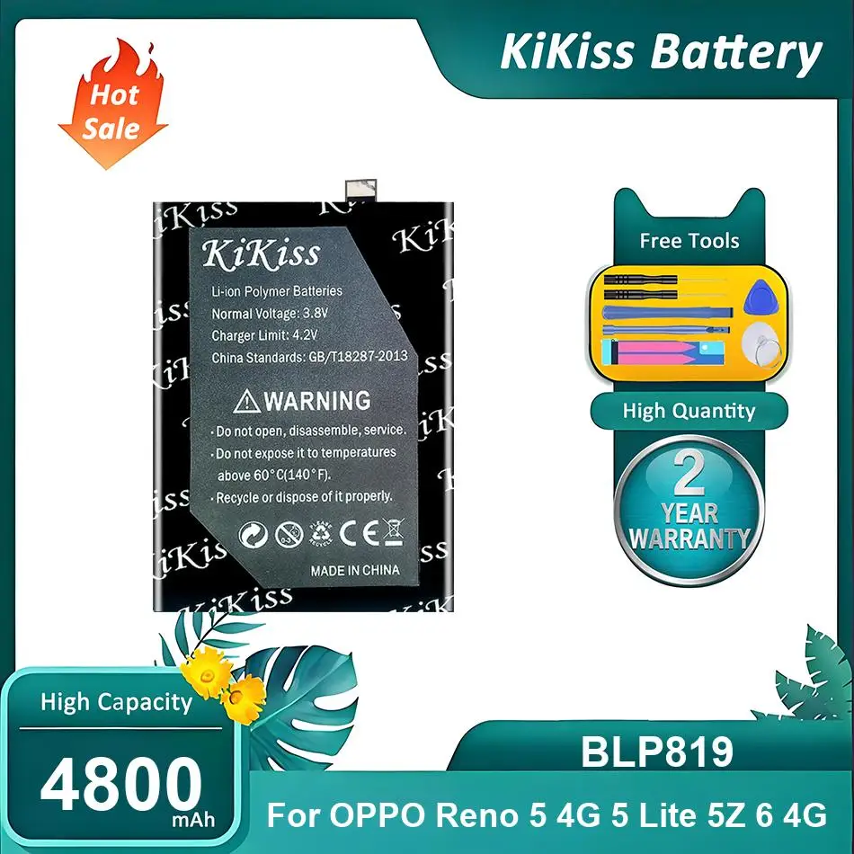 KiKiss Battery For OPPO Reno 5 4G 5 Lite 5Z 6 4G,BLP819,4800mAh
KiKiss Battery For OPPO Reno 5 4G 5 Lite 5Z 6 4G,BLP819,4800mAh