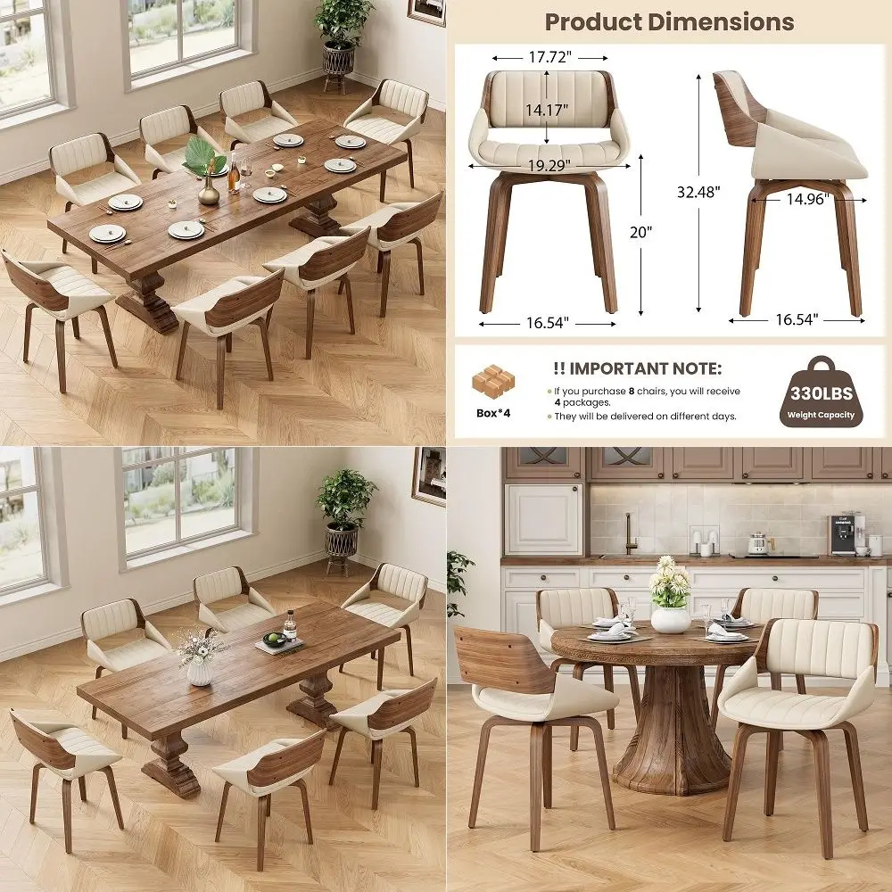 360 Swivel Dining Chairs Set of 8, Mid Century Modern Kitchen Chair with Walnut Bentwood Back and Legs, Upholstered PU Leather
360 Swivel Dining Chairs Set of 8, Mid Century Modern Kitchen Chair with Walnut Bentwood Back and Legs, Upholstered PU Leather
