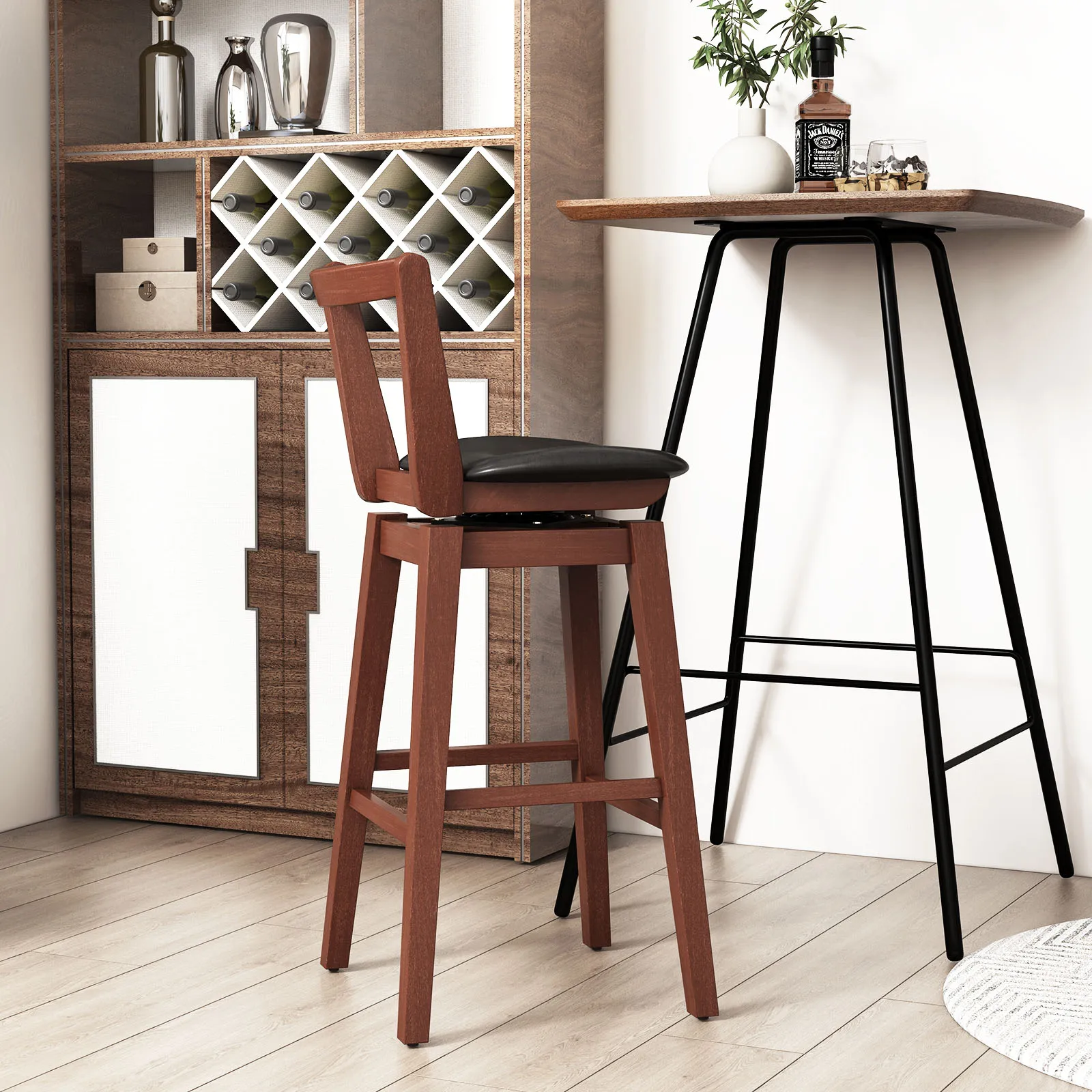 30.5" Swivel Bar Height Bar Stool Upholstered PU Leather Hollow Backrest
30.5" Swivel Bar Height Bar Stool Upholstered PU Leather Hollow Backrest