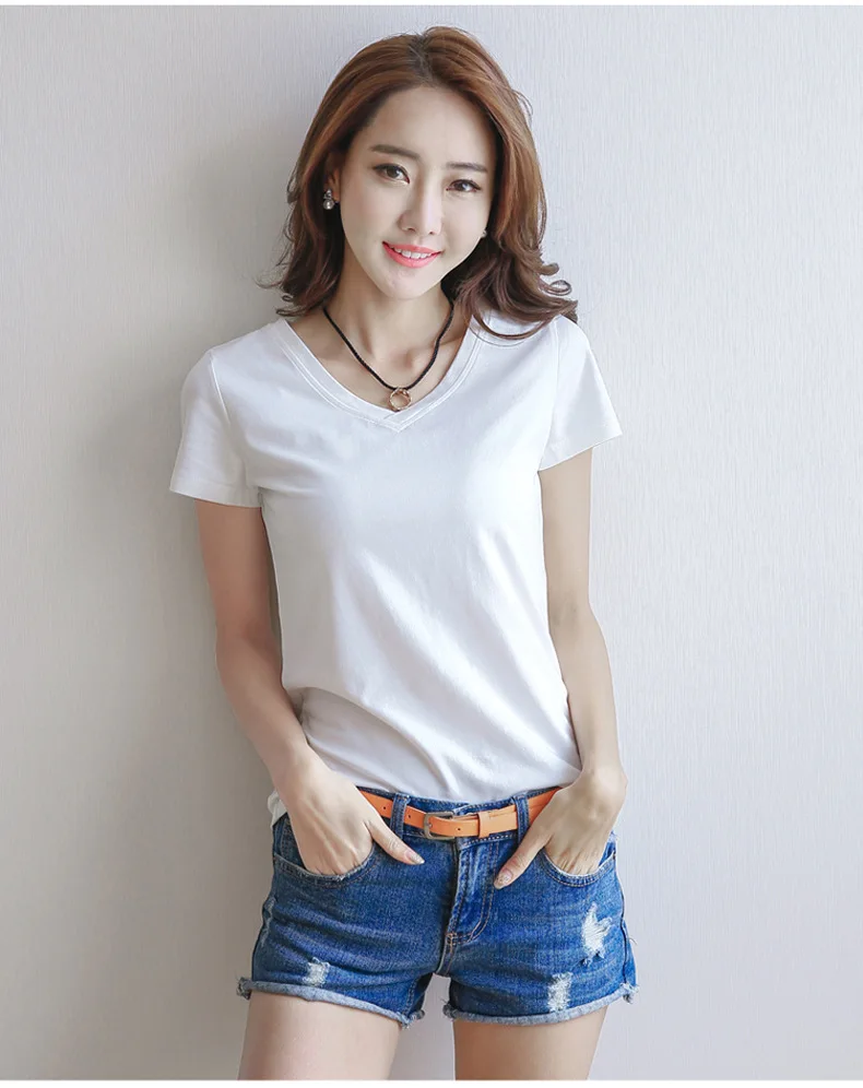 Ladies Cotton Summer Korean Style Short Sleeve V-Neck Tops T-Shirt Women Fashion Clothing For Happy Daily Life And Holiday
Ladies Cotton Summer Korean Style Short Sleeve V-Neck Tops T-Shirt Women Fashion Clothing For Happy Daily Life And Holiday