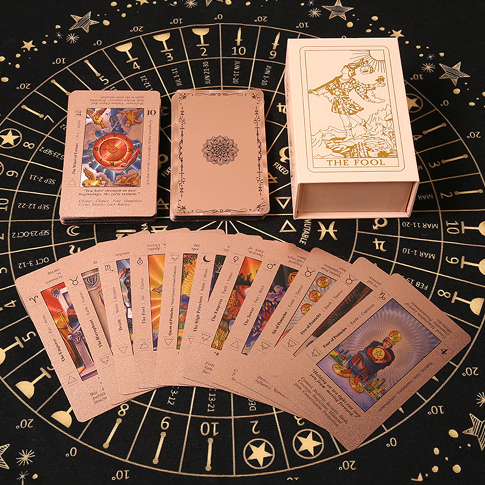 78 Classic Mystic Divination Set with Guide Book Rose Gold Tarot Cards Deck Set with Meanings on Them for Beginners
78 Classic Mystic Divination Set with Guide Book Rose Gold Tarot Cards Deck Set with Meanings on Them for Beginners