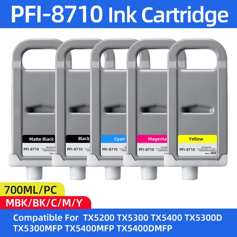 700ML/PC PFI-8710 PFI8710 ink cartridge Compatible for canon TX5200 TX5300 TX5400 TX5300D TX5300MFP TX5400MFP TX5400DMFP Printer
700ML/PC PFI-8710 PFI8710 ink cartridge Compatible for canon TX5200 TX5300 TX5400 TX5300D TX5300MFP TX5400MFP TX5400DMFP Printer