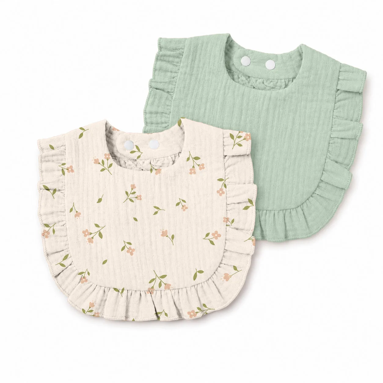 2PCS Soft Gauze Ruffled Bandana Bibs with Adjustable Snaps for Newborns and Infants
2PCS Soft Gauze Ruffled Bandana Bibs with Adjustable Snaps for Newborns and Infants
