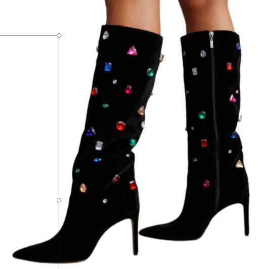Black Velvet Elastic Seam Drill Fashion Pointed Stiletto Boots Knee-High Boots Winter Sexy Boots
Black Velvet Elastic Seam Drill Fashion Pointed Stiletto Boots Knee-High Boots Winter Sexy Boots