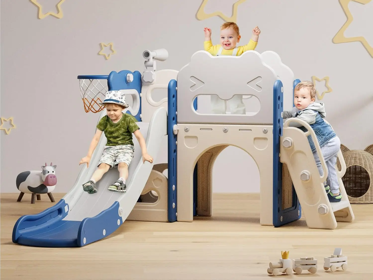 Toddler Slide, 7 in 1 Kids Indoor Slide for Toddler 1-3, Indoor Outdoor Toddler Slide Playset with Basketball Hoop and Telescope
Toddler Slide, 7 in 1 Kids Indoor Slide for Toddler 1-3, Indoor Outdoor Toddler Slide Playset with Basketball Hoop and Telescope