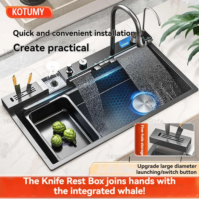 Waterfall Large Single Sink Kitchen Stainless Steel Multifunctional Vegetable and Dishwashing Basin Sink
Waterfall Large Single Sink Kitchen Stainless Steel Multifunctional Vegetable and Dishwashing Basin Sink