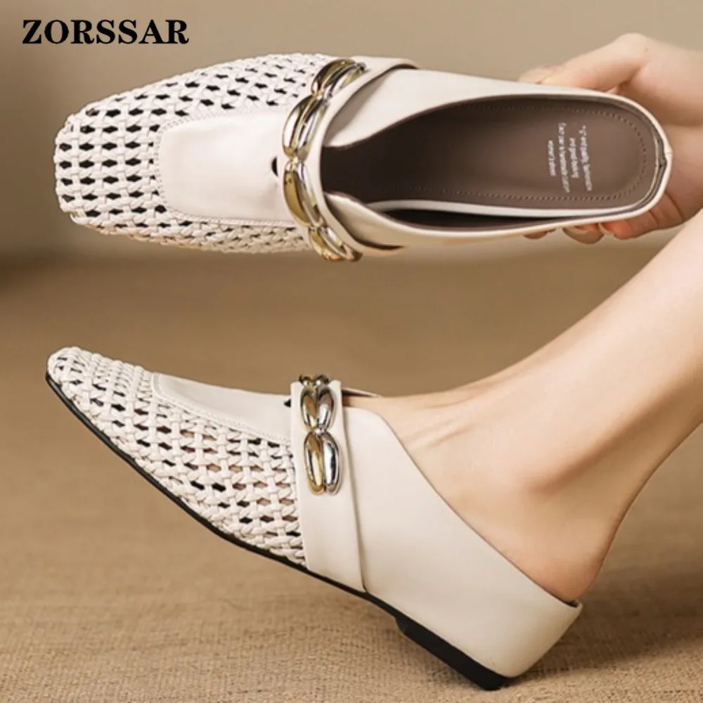 Women's Square Toe Mules, Hollow Out Leather Loafers, Metal Buckle Slip on Backless Sandals, Comfortable Flat Office Shoes
Women's Square Toe Mules, Hollow Out Leather Loafers, Metal Buckle Slip on Backless Sandals, Comfortable Flat Office Shoes