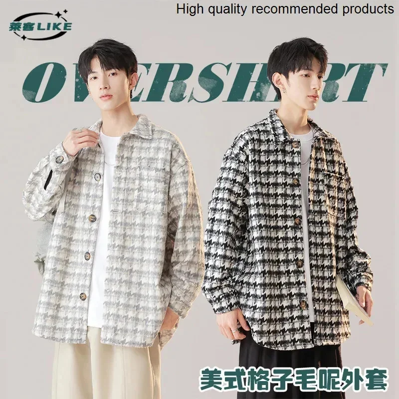 Outerwear Men's Korean Style Clothes Loose 2025 autumn new men's street fashion loose American long-sleeved woolen plaid coat
Outerwear Men's Korean Style Clothes Loose 2025 autumn new men's street fashion loose American long-sleeved woolen plaid coat