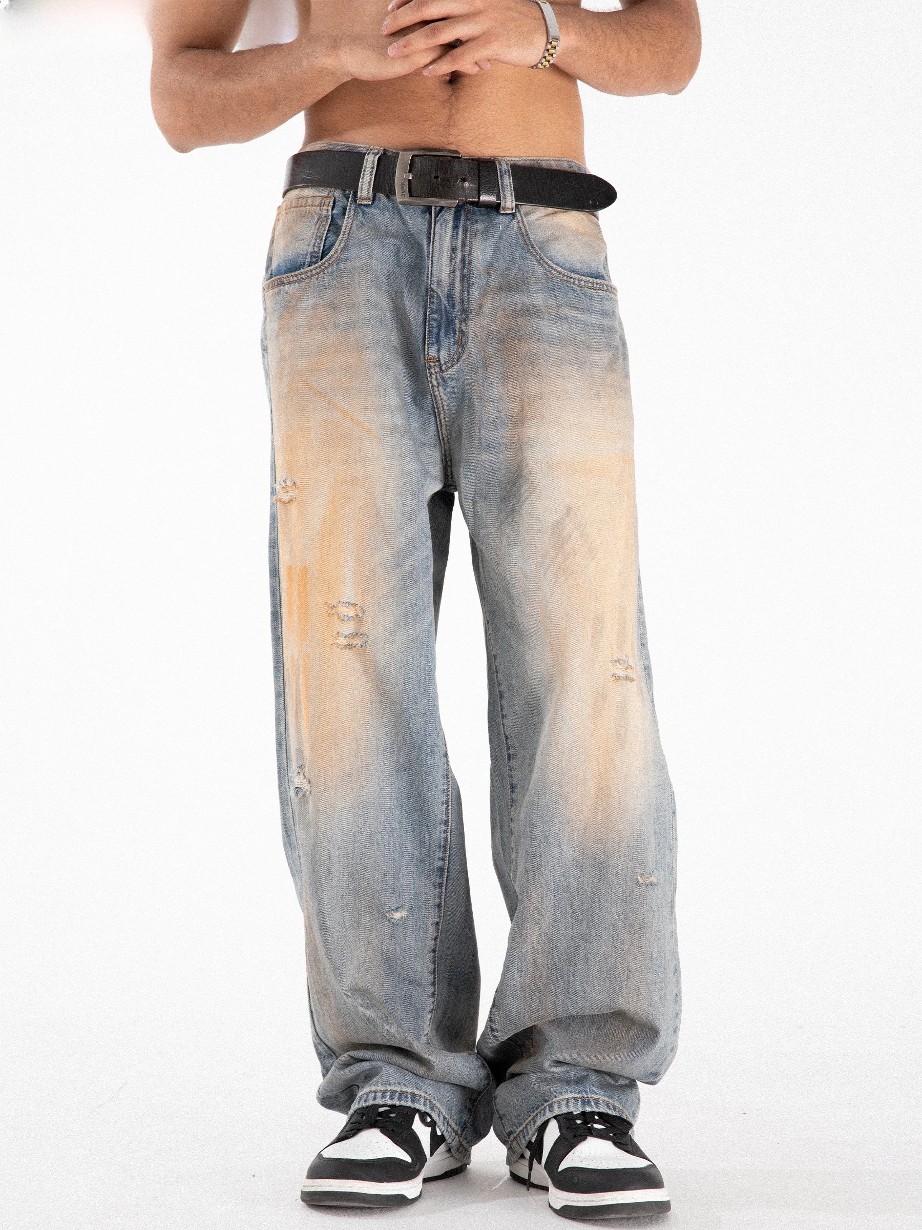 American Style Street Wear Vintage Washed Distressed Gradient Dyeing Hole Loose Straight Leg Jeans Men Autumn Trendy
American Style Street Wear Vintage Washed Distressed Gradient Dyeing Hole Loose Straight Leg Jeans Men Autumn Trendy
