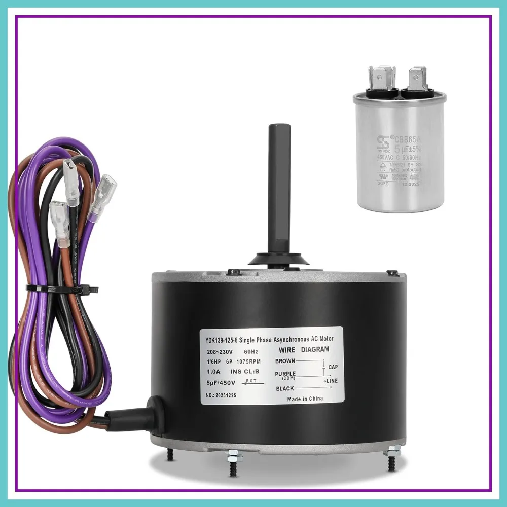 1/6 HP Condenser Fan Motor Replaces B13400251, 208-230V, 1075 RPM, with Capacitor
1/6 HP Condenser Fan Motor Replaces B13400251, 208-230V, 1075 RPM, with Capacitor