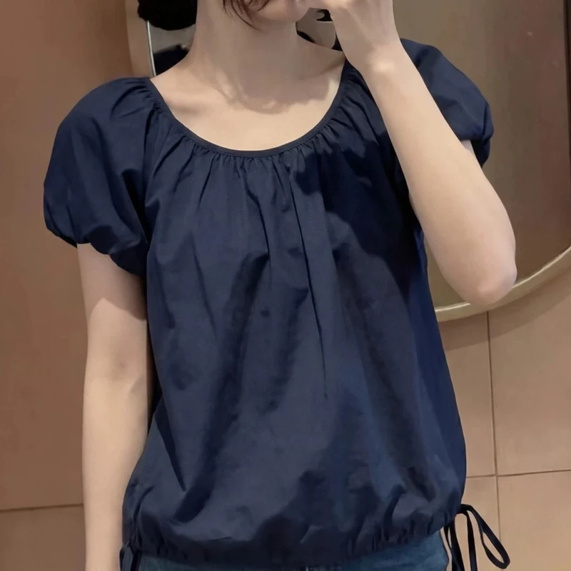 Summer Bandage Solid Loose Short Sleeve Pleated Vintage Blouse O-neck Simplicity Elegant Shirt Tops Fashion Office Women Clothes
Summer Bandage Solid Loose Short Sleeve Pleated Vintage Blouse O-neck Simplicity Elegant Shirt Tops Fashion Office Women Clothes
