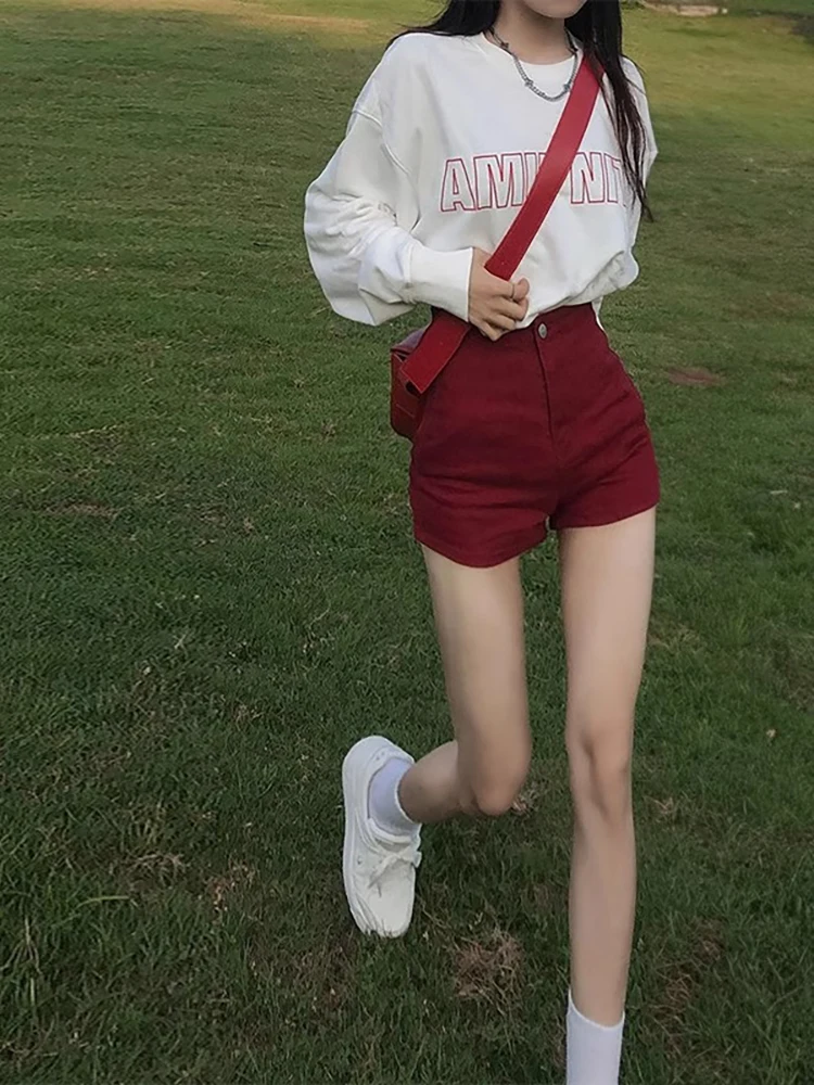 American Style High Waist Red Denim Short Pants Women's Summer New Retro Slimming Outerwear Hot Pants Trendy Female Jeans
American Style High Waist Red Denim Short Pants Women's Summer New Retro Slimming Outerwear Hot Pants Trendy Female Jeans