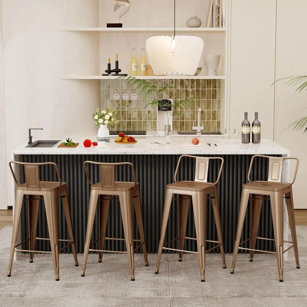 Набор из 4 металлических барных стульев в индустриальном стиле, низкая спинка, бронзовая отделка, подходят для использования внутри и снаружи помещений
Набор из 4 металлических барных стульев в индустриальном стиле, низкая спинка, бронзовая отделка, подходят для использования внутри и снаружи помещений