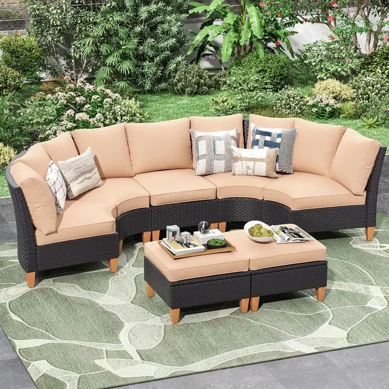 7-Piece Outdoor Sectional Sofa Set with Cushions, Wicker Conversation Furniture for Garden, Backyard, and Poolside, All-Weather
7-Piece Outdoor Sectional Sofa Set with Cushions, Wicker Conversation Furniture for Garden, Backyard, and Poolside, All-Weather