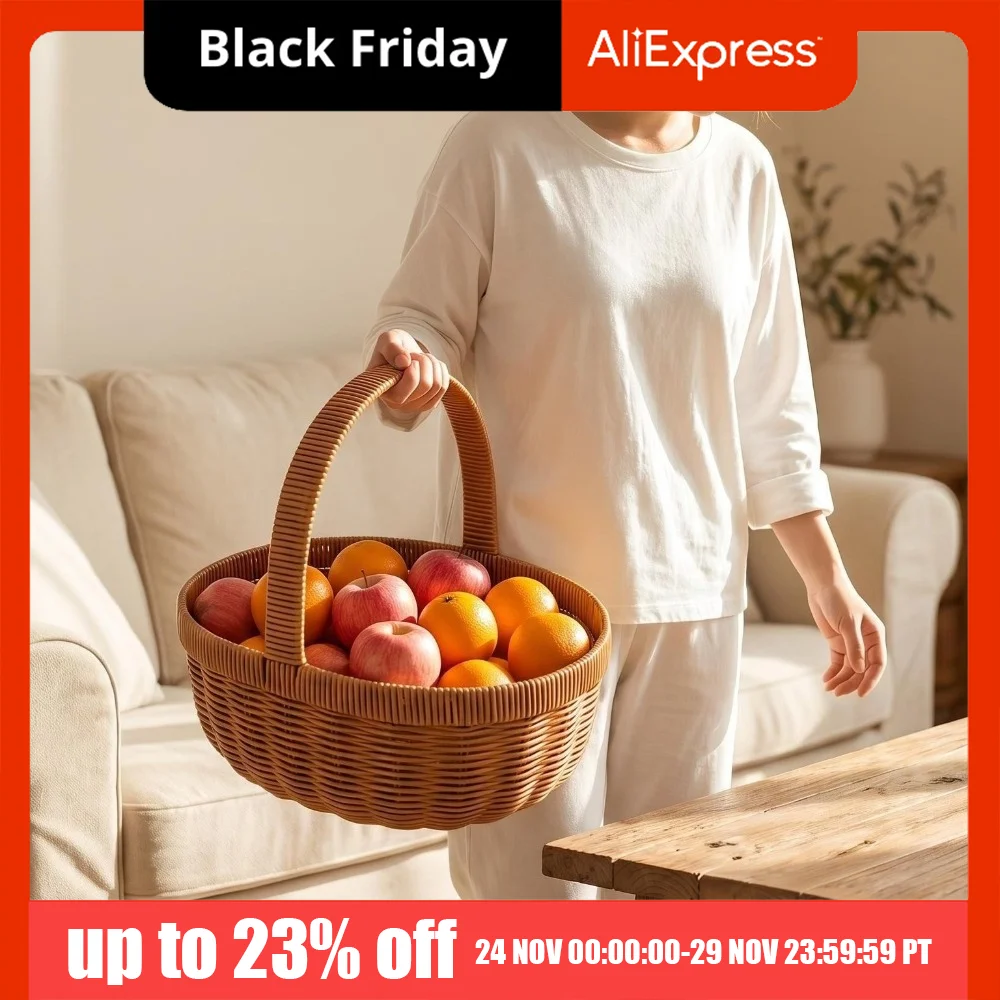 Large Capacity Imitation Rattan Basket with Handle Handwoven Fruit Basket Round Rustic Storage Basket Home Organization
Large Capacity Imitation Rattan Basket with Handle Handwoven Fruit Basket Round Rustic Storage Basket Home Organization