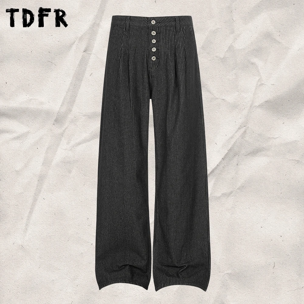 Vertical Stripes Pleated Trousers Mens Retro Single Breasted Casual Baggy Wide-leg Pants Man
Vertical Stripes Pleated Trousers Mens Retro Single Breasted Casual Baggy Wide-leg Pants Man