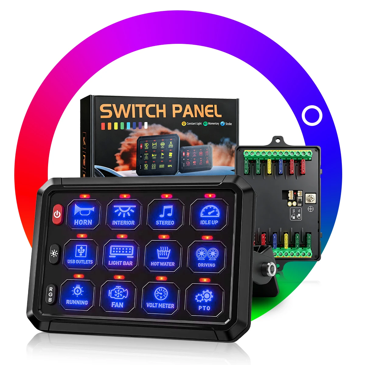 8/12 Gang RGB Switch Panel, with APP Control (optional), Universal Circuit Control Relay System Box with Automatic Dimmable On-Off LED Switch Pod Touch Switch Box for Car Pickup Truck Boat ATV UTV
8/12 Gang RGB Switch Panel, with APP Control (optional), Universal Circuit Control Relay System Box with Automatic Dimmable On-Off LED Switch Pod Touch Switch Box for Car Pickup Truck Boat ATV UTV