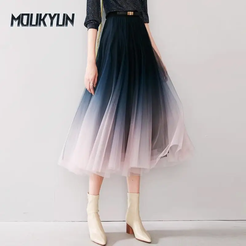 Gradient Color Mesh Midi Skirts Flowy High Waisted A-line Skirt for Girls
Gradient Color Mesh Midi Skirts Flowy High Waisted A-line Skirt for Girls
