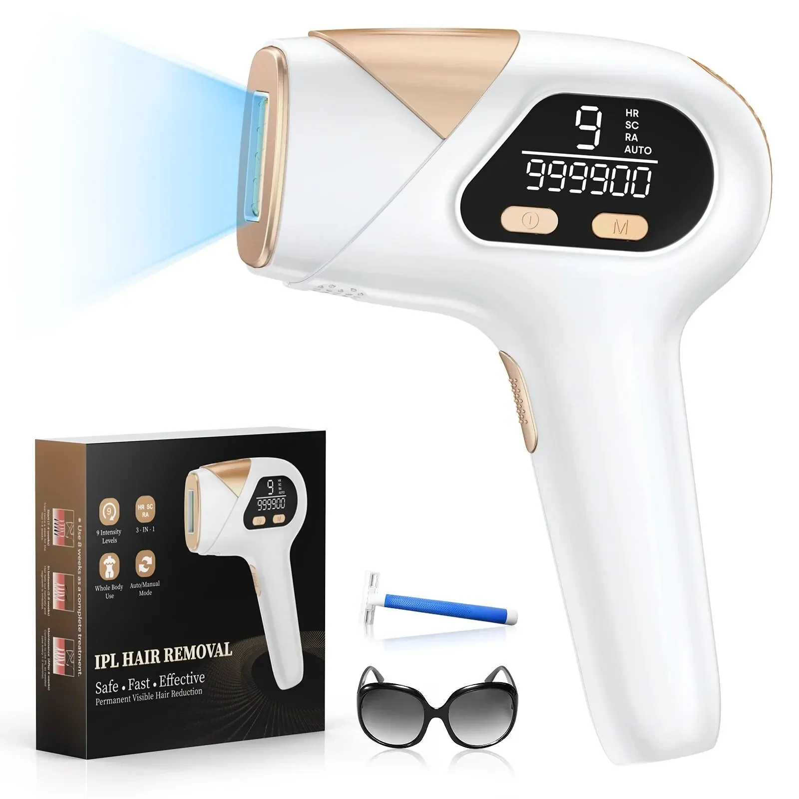 Laser Hair Removal IPL 3-in-1 Effective Hair Removal Device 9 Levels 999,900 Light Pulses Women Men Full Body Treatment Home Use
Laser Hair Removal IPL 3-in-1 Effective Hair Removal Device 9 Levels 999,900 Light Pulses Women Men Full Body Treatment Home Use