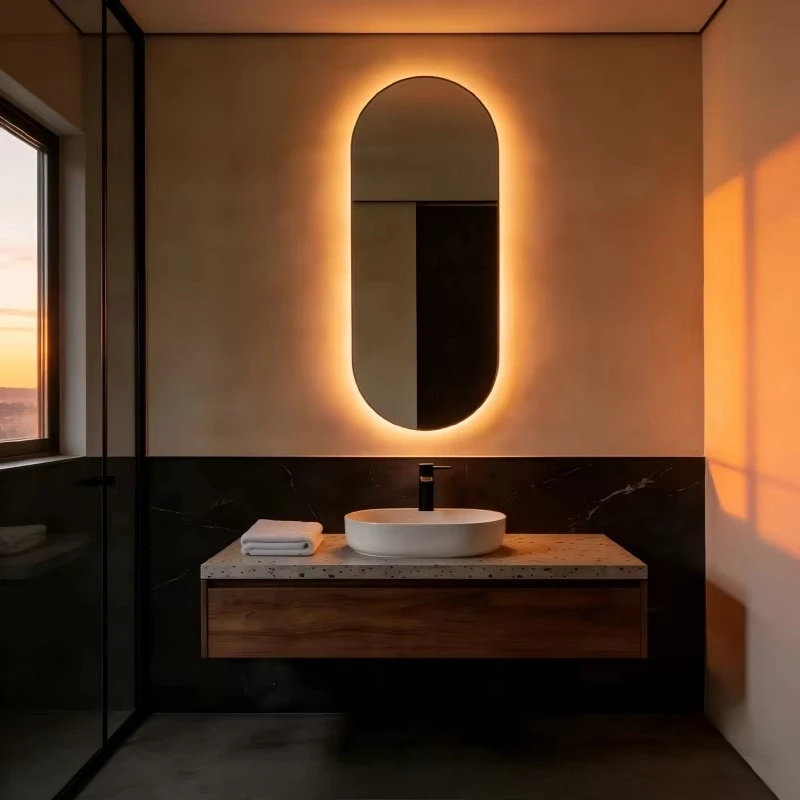 Modern LED wall mounted bathroom vanity light high definition backlight, touch switch, oval
Modern LED wall mounted bathroom vanity light high definition backlight, touch switch, oval