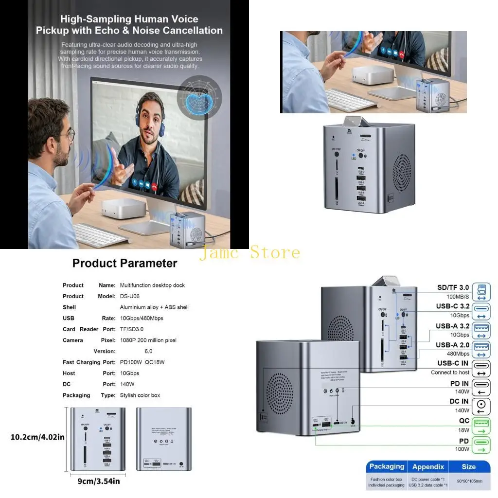 LX0B Intelligent Desktop Organizing Dock Webcam Speaker Card Reader Multifunction
LX0B Intelligent Desktop Organizing Dock Webcam Speaker Card Reader Multifunction