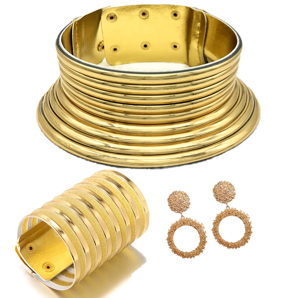 European exaggerated collar bracelet earrings three-piece set popular choker African tribal necklace jewelry
European exaggerated collar bracelet earrings three-piece set popular choker African tribal necklace jewelry