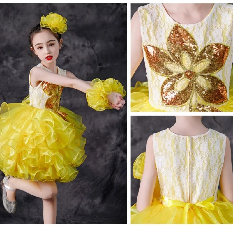 Children's performance dance costume, girl's flower princess fluffy skirt, yellow, blue, red dance costume
Children's performance dance costume, girl's flower princess fluffy skirt, yellow, blue, red dance costume