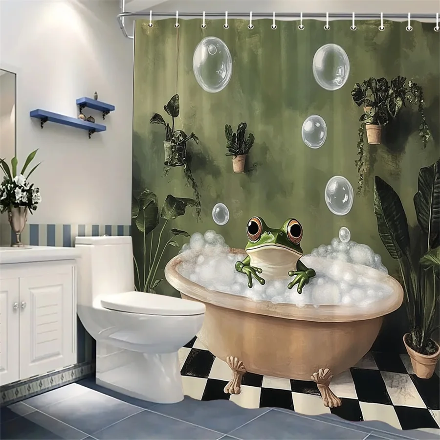 Funny Frog In Bathtub With Bubbles Cartoon Animal Print Shower Curtain
Funny Frog In Bathtub With Bubbles Cartoon Animal Print Shower Curtain