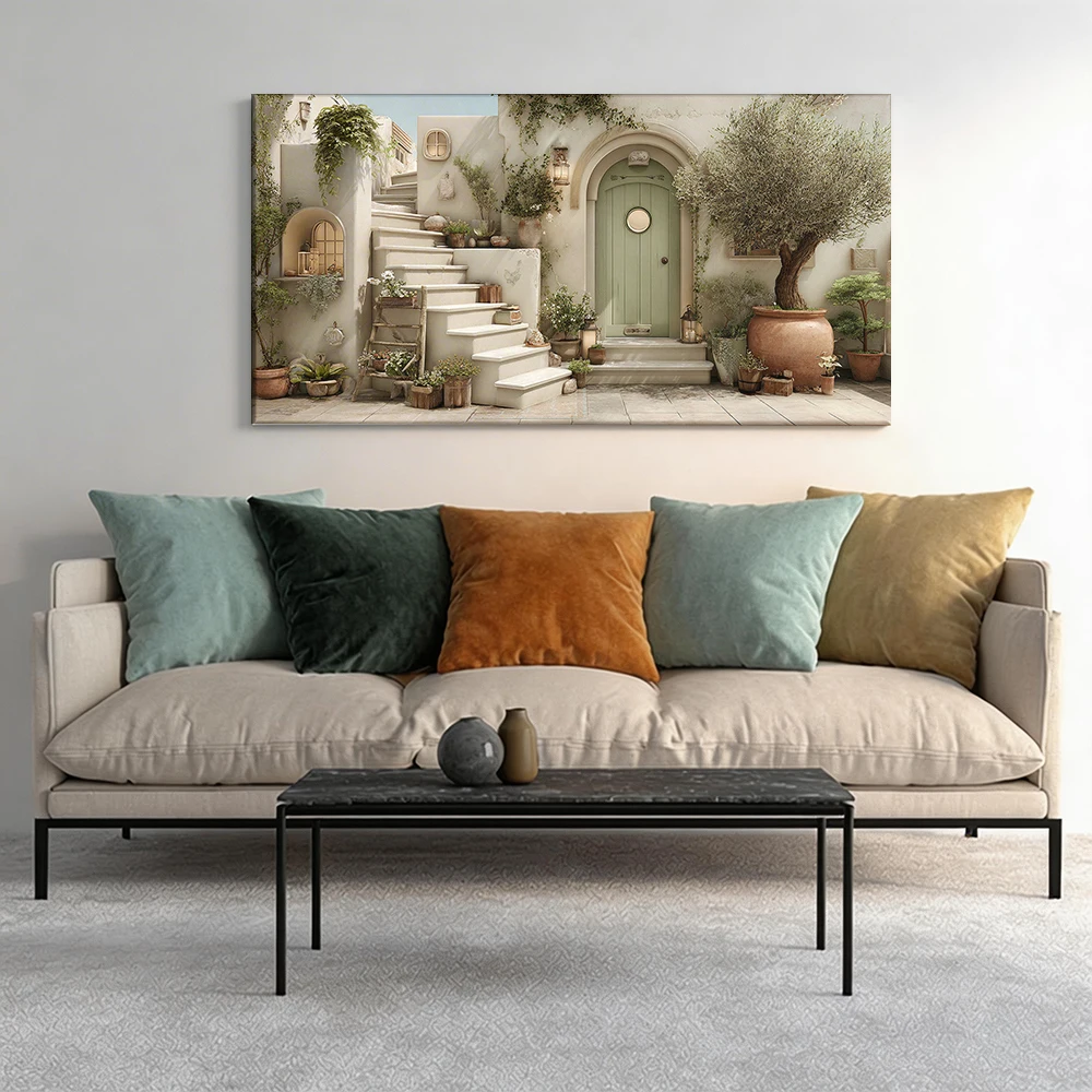 Large-sized solid wood frame canvas painting 1pc Mediterranean entrance, lush greenery.
Large-sized solid wood frame canvas painting 1pc Mediterranean entrance, lush greenery.