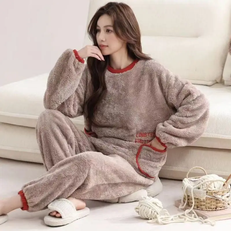 coral fleece Women's pajamas autumn winter collection round neck Sleepwear fleece-lined thicken thicken winter flannel homewear
coral fleece Women's pajamas autumn winter collection round neck Sleepwear fleece-lined thicken thicken winter flannel homewear