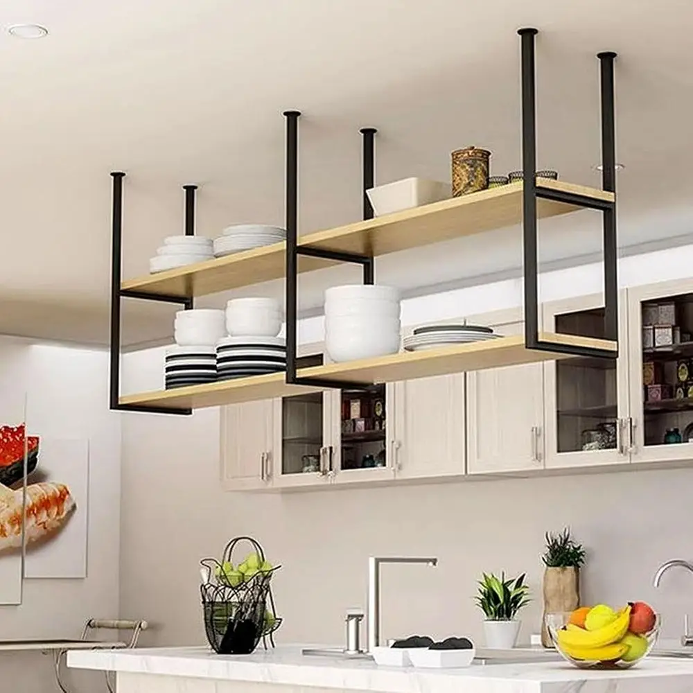 Black Hanging Wood Ceiling Mount Shelving for Pots, Pans, Kitchen Storage, Wine Rack, and Plant Stand (150x30x80cm)
Black Hanging Wood Ceiling Mount Shelving for Pots, Pans, Kitchen Storage, Wine Rack, and Plant Stand (150x30x80cm)