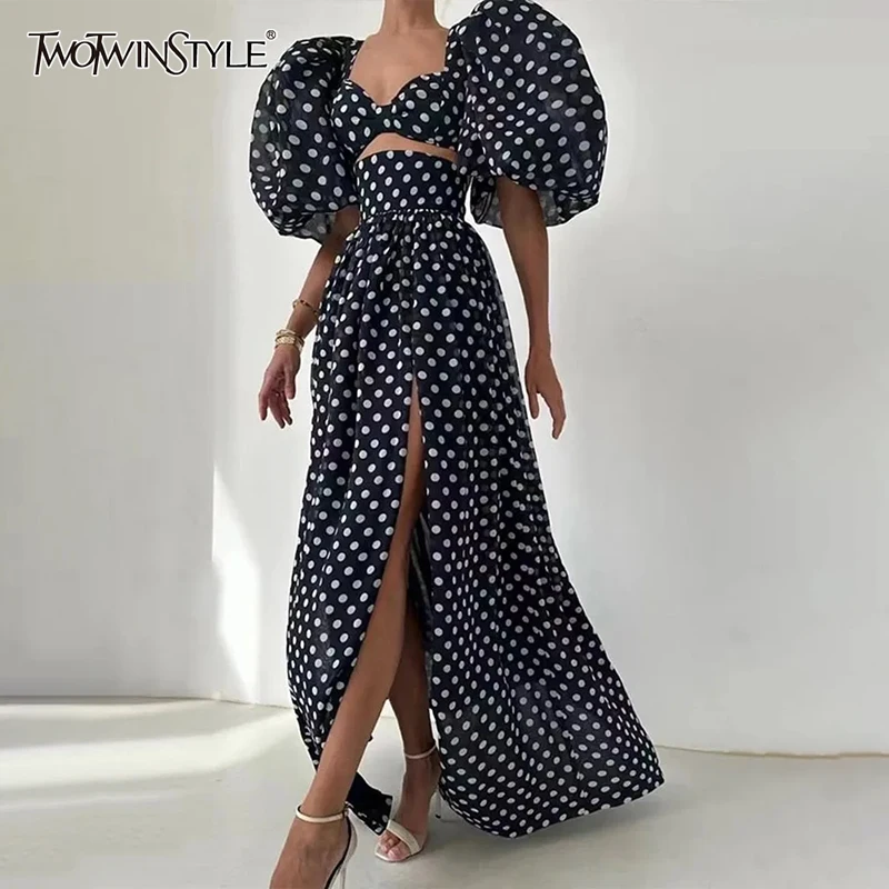 Женский комплект из двух предметов TWOTWINSTYLE, повседневный комплект в горошек с v-образным вырезом и пышными рукавами, юбка с разрезом и высокой талией
Женский комплект из двух предметов TWOTWINSTYLE, повседневный комплект в горошек с v-образным вырезом и пышными рукавами, юбка с разрезом и высокой талией
