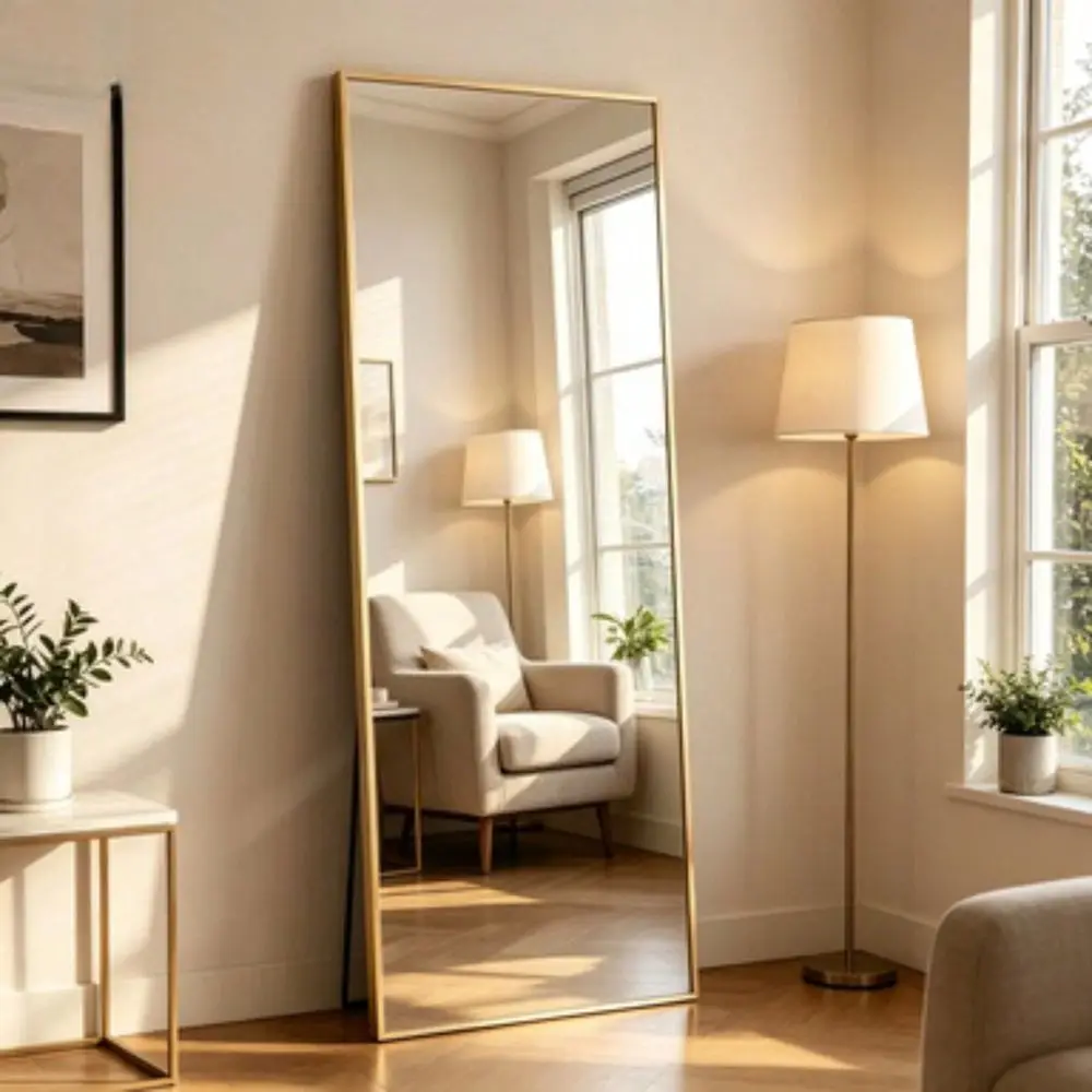 X 21 Rectangular Full Length Mirror Floor Mirror With Stand Metal Frame, Gold
X 21 Rectangular Full Length Mirror Floor Mirror With Stand Metal Frame, Gold