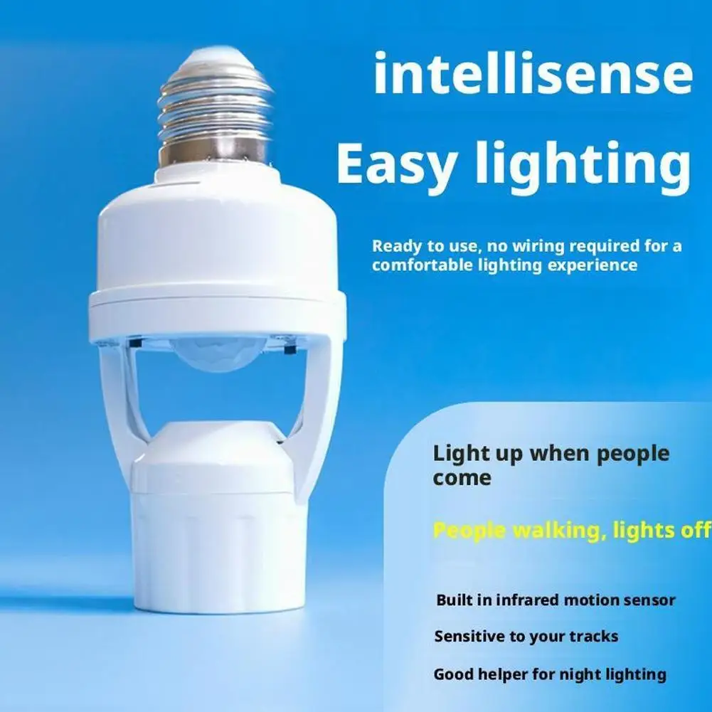 E27 Smart Light Socket Adapter with Motion Sensor Remote Auto On/Off Wireless Switch Base for LED Bulb, Energy Saving Converter