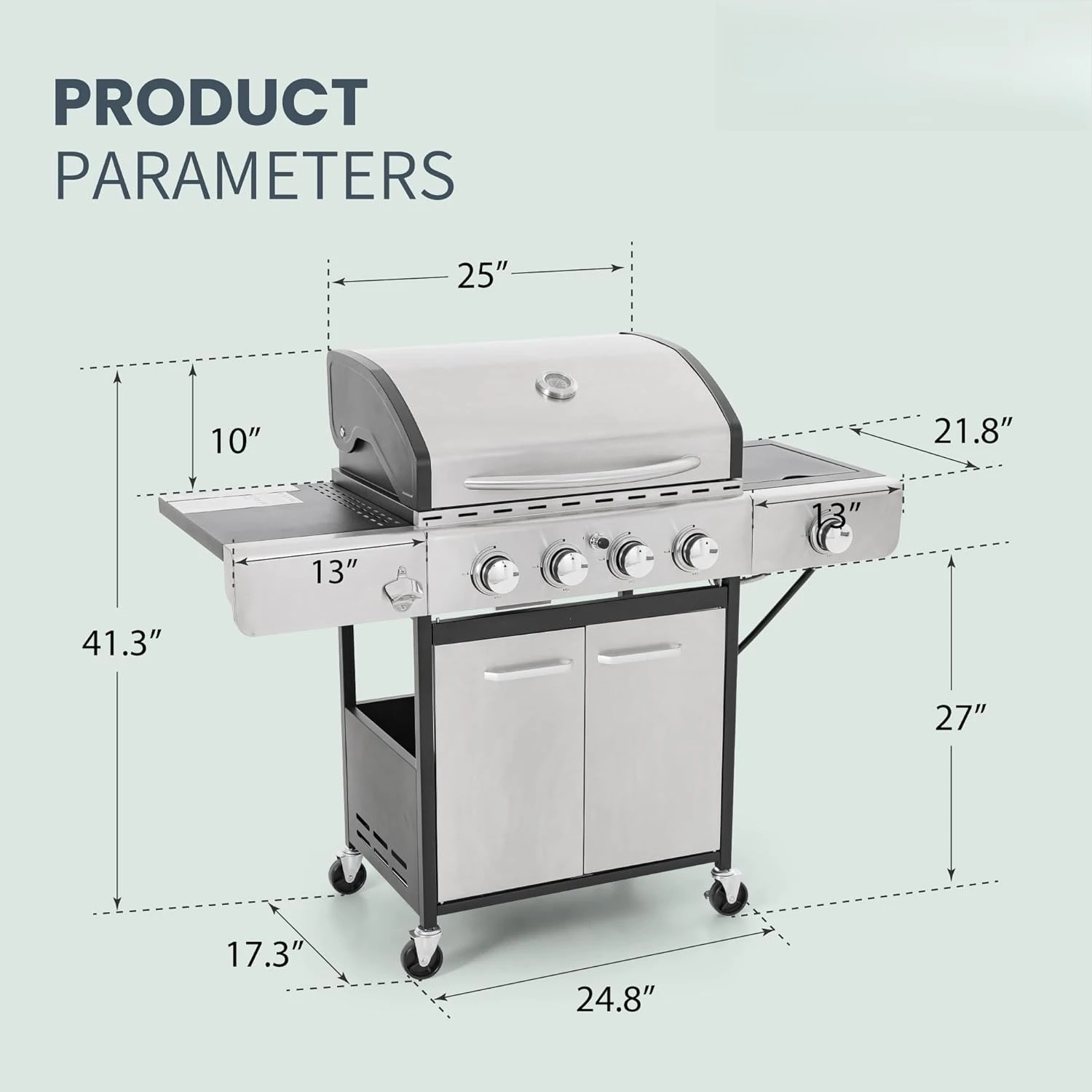 4-Burner Propane Gas BBQ Grill with Side Burner & Porcelain-Enameled Cast Iron Grates, 42,000 BTU Output Stainless, Customized
4-Burner Propane Gas BBQ Grill with Side Burner & Porcelain-Enameled Cast Iron Grates, 42,000 BTU Output Stainless, Customized