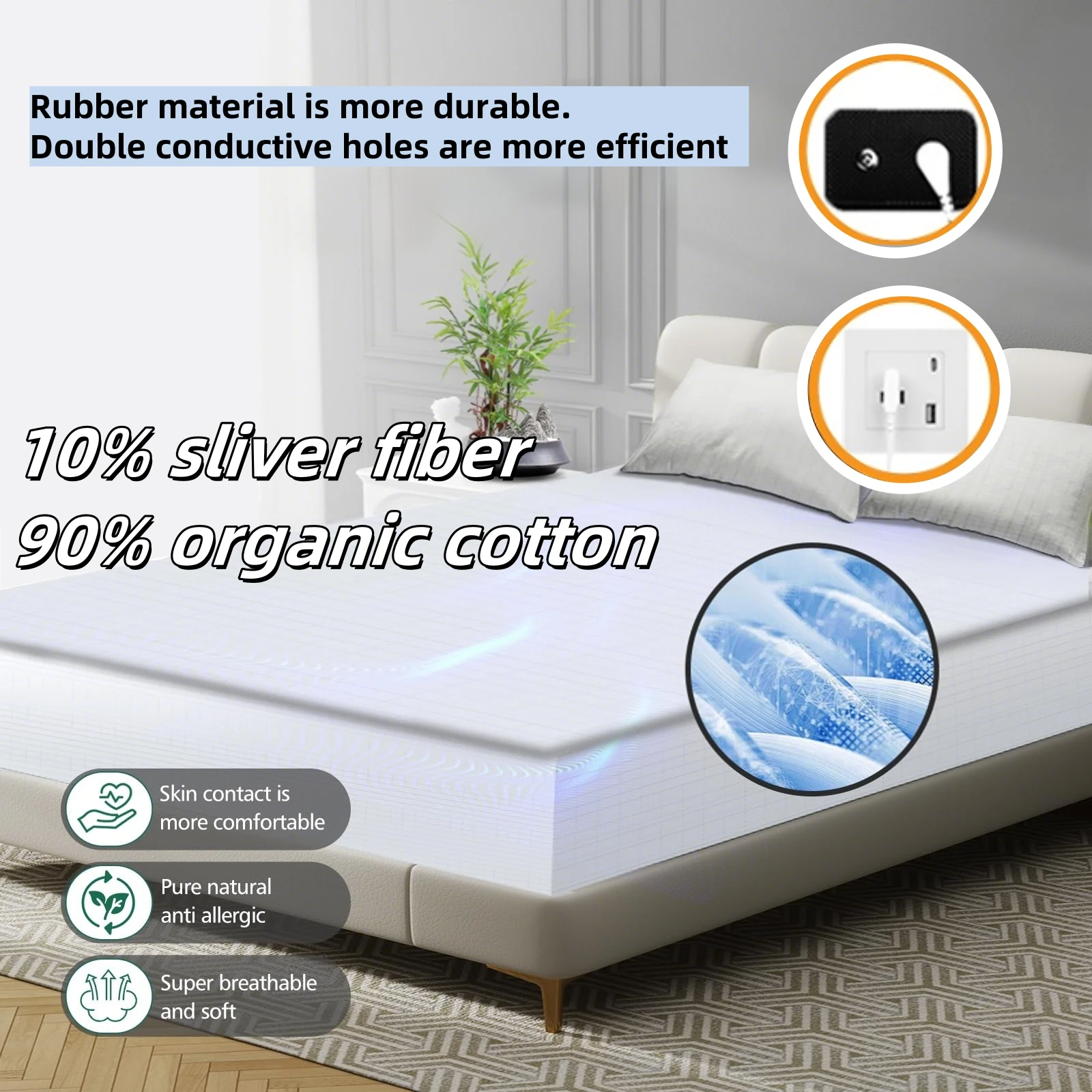 Amradield Queen White Grounding Flat sheet 10% silver fiber electrical conductivity grounding caring for sleep Machine washable
Amradield Queen White Grounding Flat sheet 10% silver fiber electrical conductivity grounding caring for sleep Machine washable