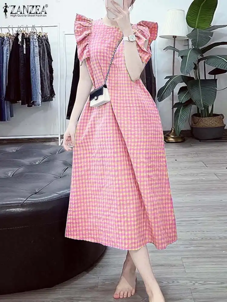 ZANZEA 2024 Fashion Korean Ruffled Sleeveless Robes Women Summer Bohemian Plaid Dress Casual Loose Beach Midi Sundress Vestidos
ZANZEA 2024 Fashion Korean Ruffled Sleeveless Robes Women Summer Bohemian Plaid Dress Casual Loose Beach Midi Sundress Vestidos