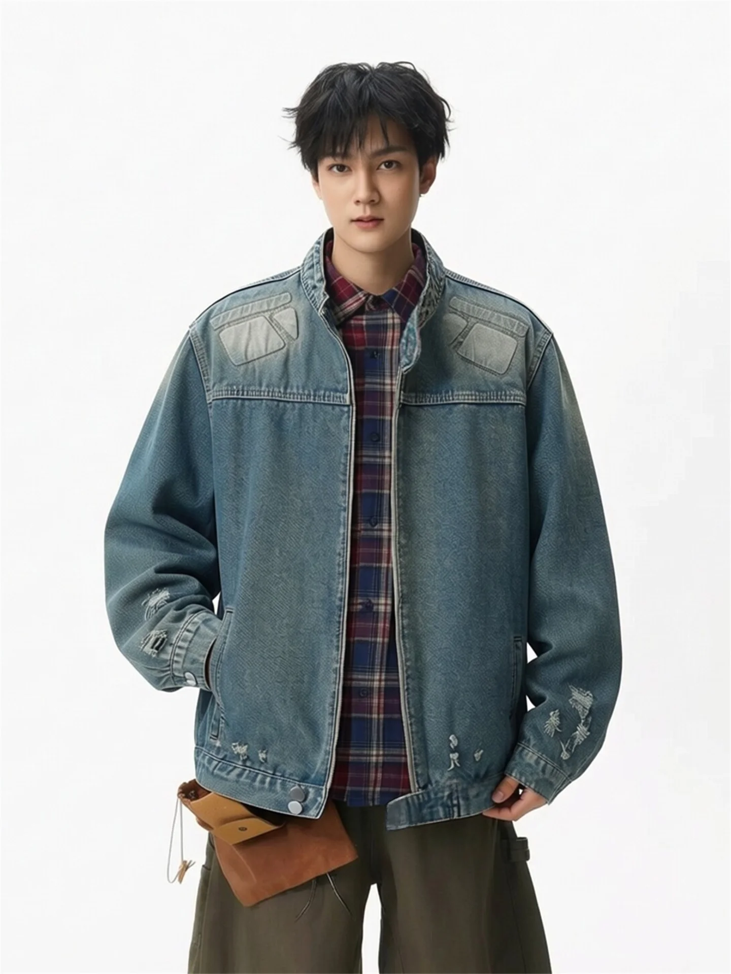 Washed Denim Jacket Men's Spring Autumn Cool Stylish American Stand Collar Motorcycle Style Faded Hole Jeans Jacket for Teens
Washed Denim Jacket Men's Spring Autumn Cool Stylish American Stand Collar Motorcycle Style Faded Hole Jeans Jacket for Teens