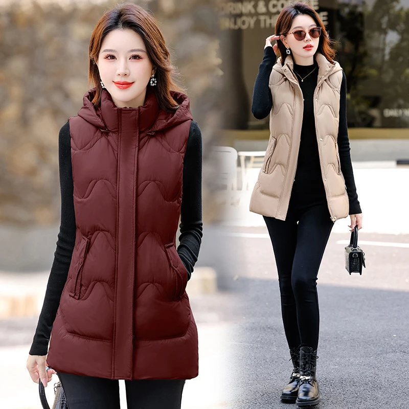 Пуховик с хлопковой подкладкой, женская осень-зима 2025, новая толстая верхняя одежда с капюшоном, женский жилет средней длины, тонкие пальто 
Пуховик с хлопковой подкладкой, женская осень-зима 2025, новая толстая верхняя одежда с капюшоном, женский жилет средней длины, тонкие пальто