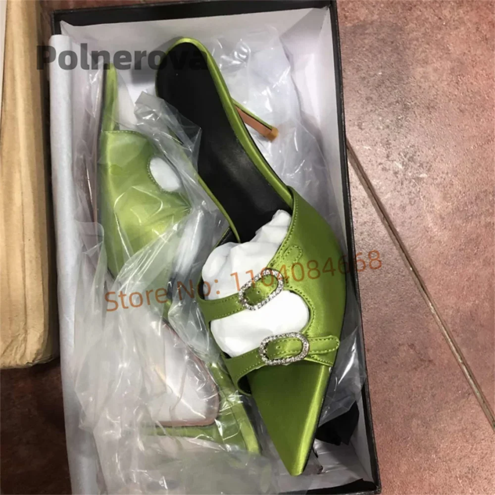 Женские атласные шлепанцы с двойной пряжкой, элегантные шлепанцы с острым носком и открытым носком, роскошные женские повседневные летние туфли на высоком каблуке
Женские атласные шлепанцы с двойной пряжкой, элегантные шлепанцы с острым носком и открытым носком, роскошные женские повседневные летние туфли на высоком каблуке