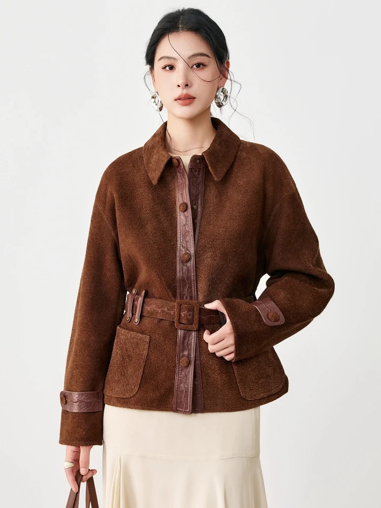 Vintage Short Genuine Leather Suede Jackets for Women Autumn Winter High-end Simple Double Sided Real Sheepskin Coat with Belt
Vintage Short Genuine Leather Suede Jackets for Women Autumn Winter High-end Simple Double Sided Real Sheepskin Coat with Belt