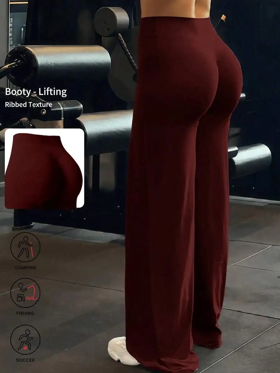 Solid Color Wide Leg Yoga Pants With Booty Lifting Ribbed Texture For Fitness Running
Solid Color Wide Leg Yoga Pants With Booty Lifting Ribbed Texture For Fitness Running