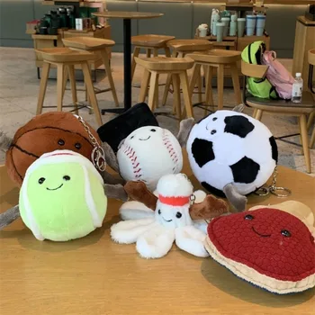 재미있는 볼 게임 시리즈 키체인 축구 배구 인형 봉제 인형, 귀여운 농구 야구 자동차 열쇠 고리, 생일 선물