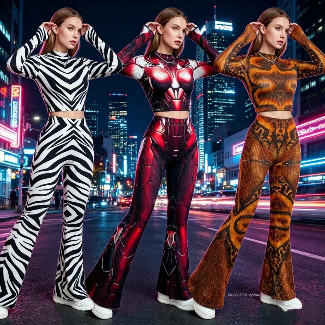 Zebra Snake Armor Print Long Sleeve Crop Top Flared Pants Set Women Cosplay Suit Nightclub Halloween Stage Performance Costume
Zebra Snake Armor Print Long Sleeve Crop Top Flared Pants Set Women Cosplay Suit Nightclub Halloween Stage Performance Costume