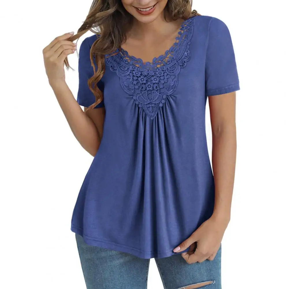 V-neck Women T-shirt Lace Crochet Collar Short Sleeve Pleated Solid Color Elegant Loose Blouse Top Streetwear топ женский
V-neck Women T-shirt Lace Crochet Collar Short Sleeve Pleated Solid Color Elegant Loose Blouse Top Streetwear топ женский